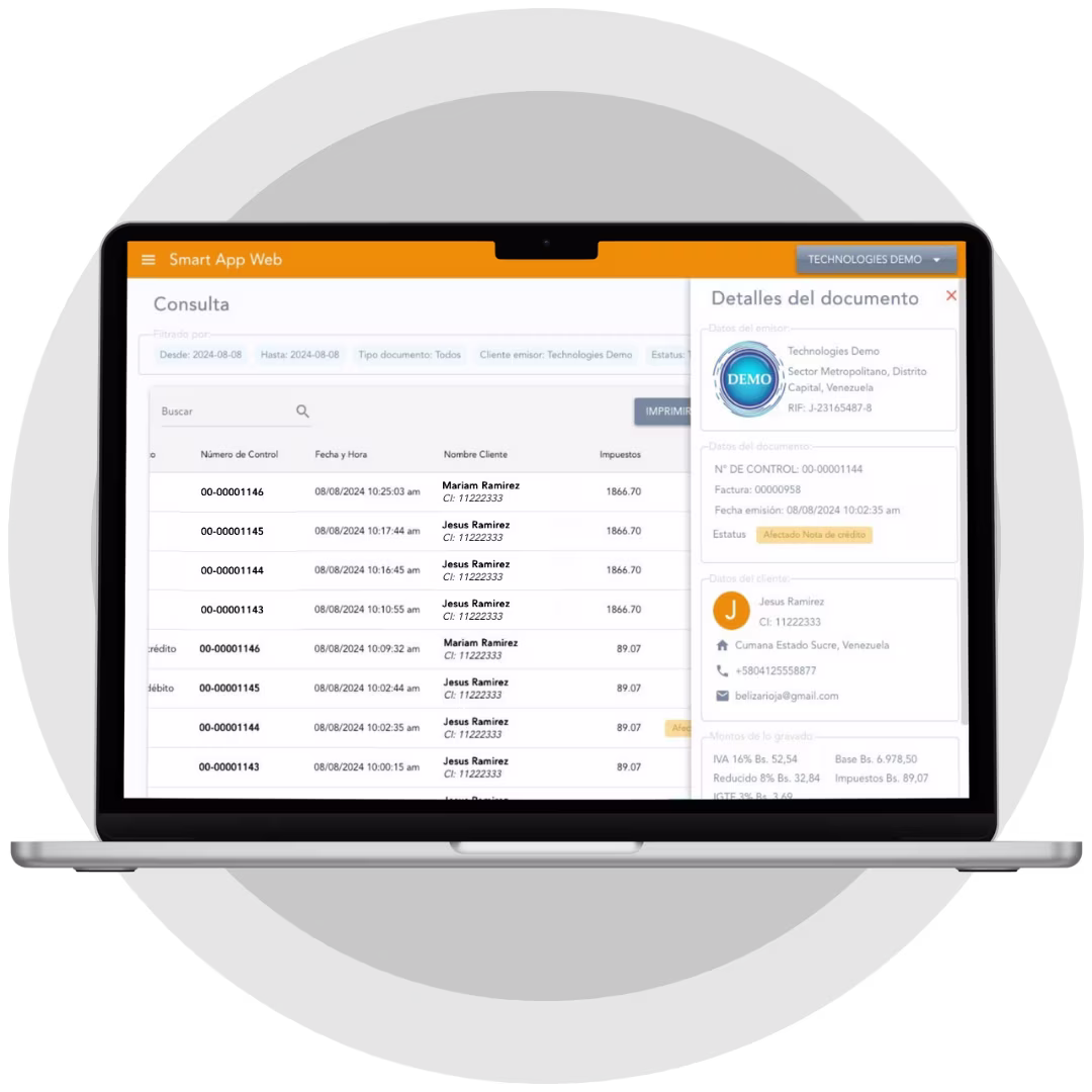 Panel de control de Smart Facturas